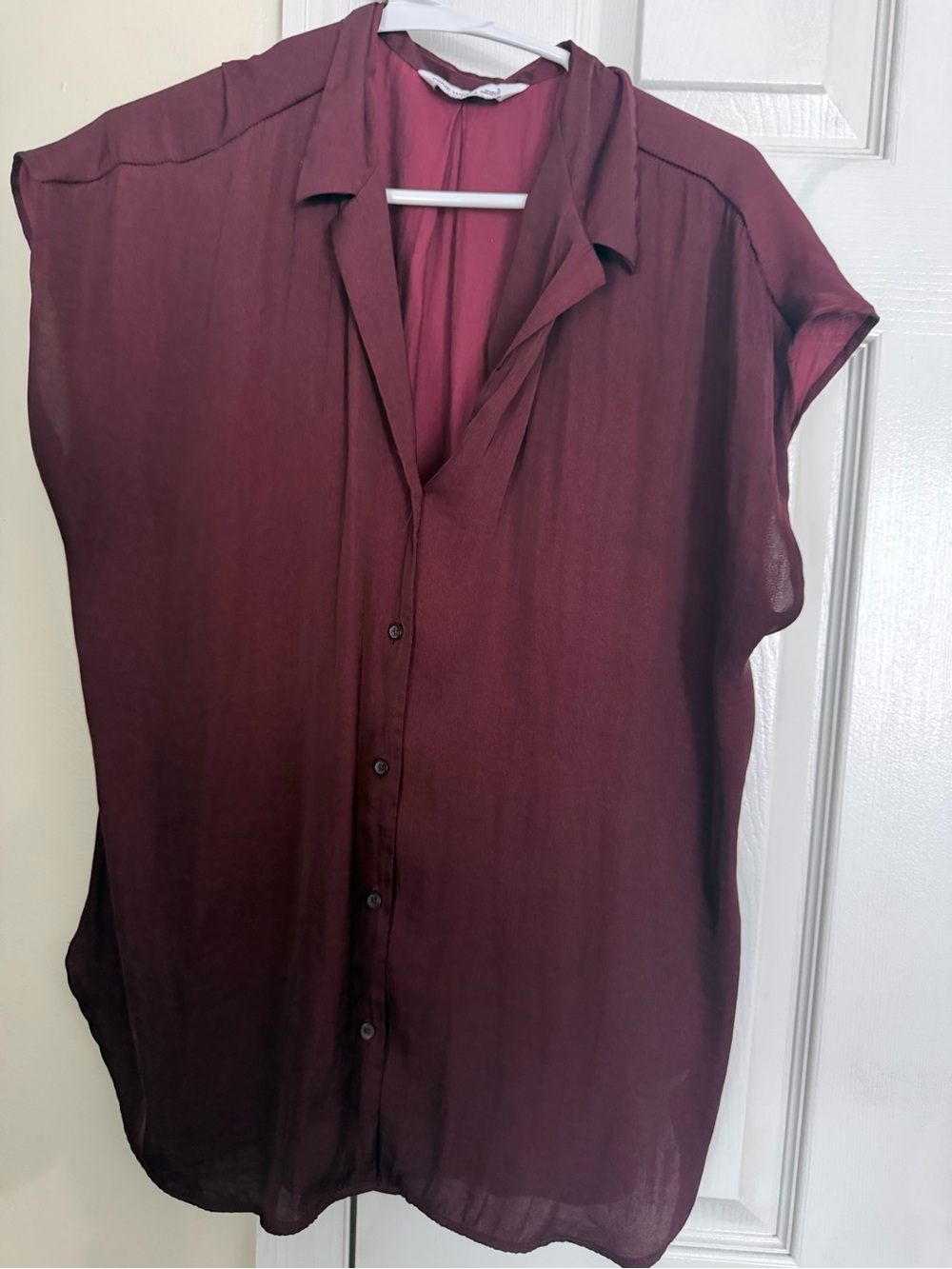 Nine West Burgundy Short-Sleeve Button Front Blouse